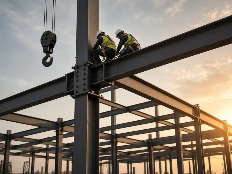 Montaje de estructura metálica de una nave industrial